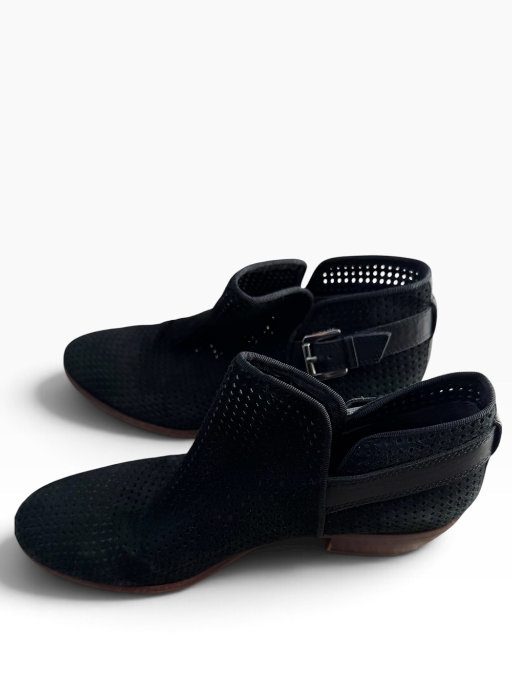 Sam Edelman Black Perforated Suede Slip-On Booties Size 7.5